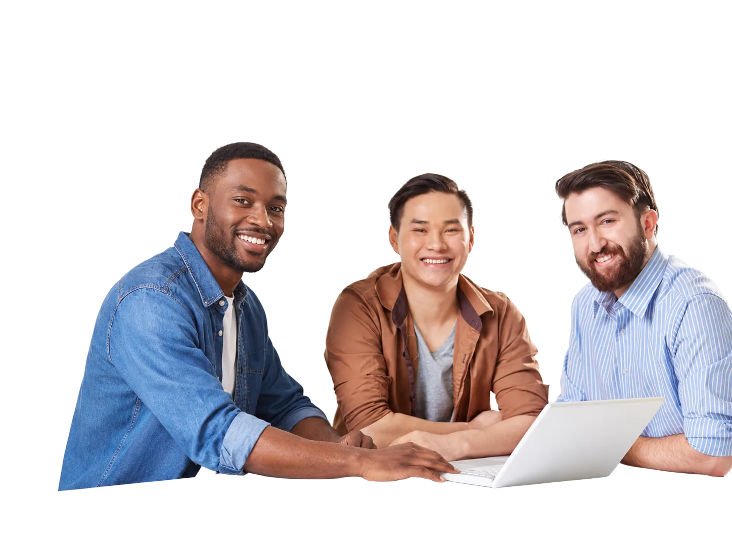 Three members of the Dastify Digital team at a laptop